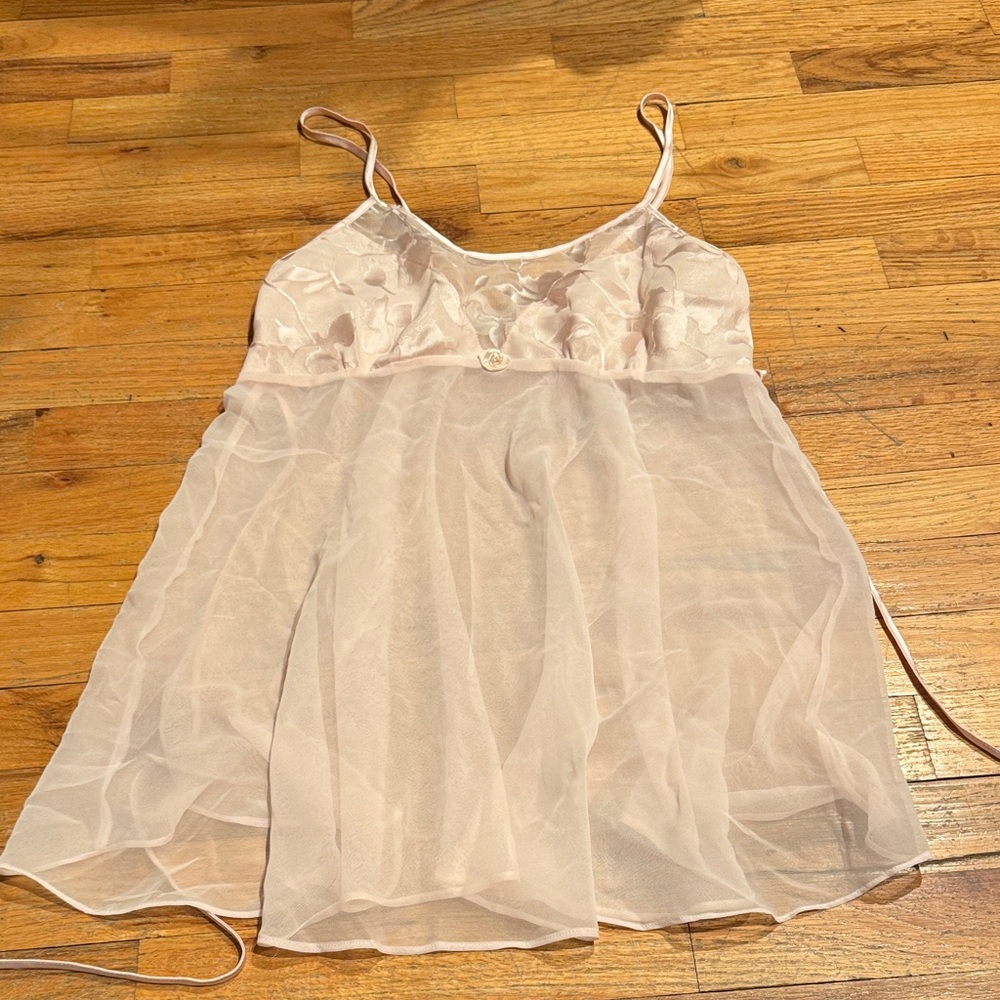 See through light pink tie back top